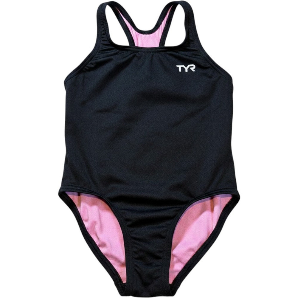 TYR Durafast Elite Girls Solid Maxfit Swimsuit Black Pink MGS07Y Size XS 4/5 NWT